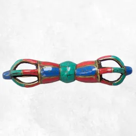 Dorje tibétain serti de pierres - Dordjé, double dorjé (sans cloche)