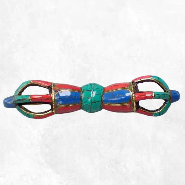 Dorje tibétain serti de pierres - Dordjé, double dorjé (sans cloche)