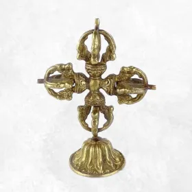 Double dorjé tibetain vajra bouddhiste sur socle - Dordjé, double dorjé (sans cloche)