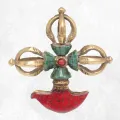 Double Dorjé tibétain et kartika en laiton et pierres - Dordjé, double dorjé (sans cloche)
