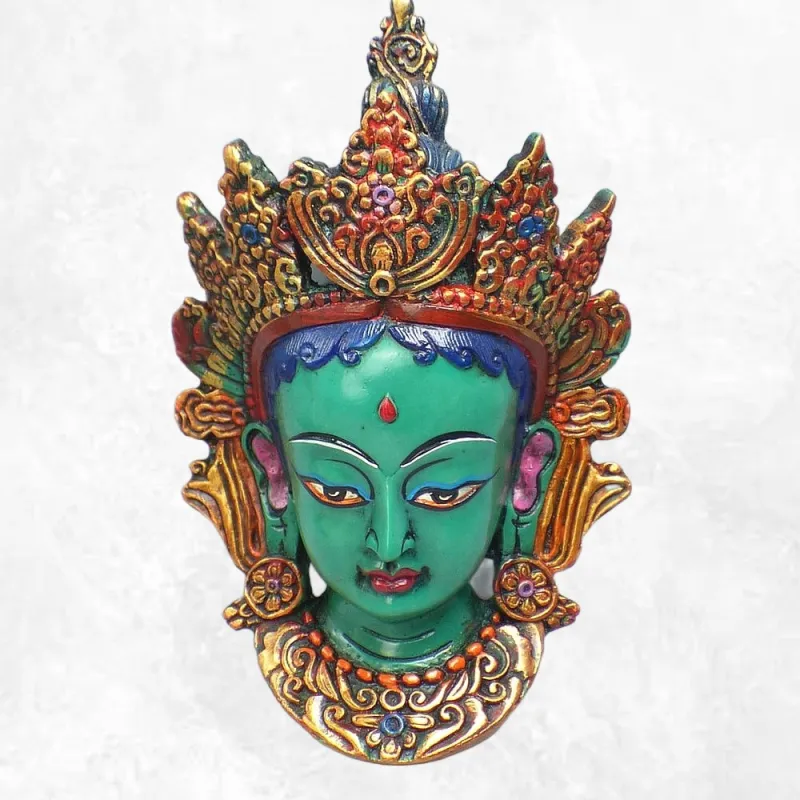 Statuette bouddhiste - Masque Tara Verte 20 cm - Sculpture, tableau, masque mural bouddhiste