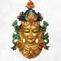 Statuette bouddhiste masque de Tara 20 cm doré - Artisanat Tibétain - Sculpture, tableau, masque mural bouddhiste