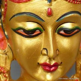 Statuette bouddhiste masque de Tara 20 cm doré - Artisanat Tibétain - Sculpture, tableau, masque mural bouddhiste