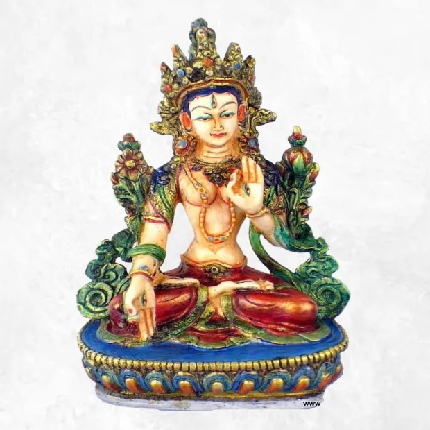 Statuette bouddhiste Tara Blanche peinte à la main - Artisanat Tibétain - Statuettes bouddhistes tibétaines artisanales