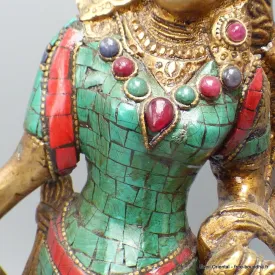 Rare statue bouddhisteTara en laiton et turquoise 30 cm  - Statuettes bouddhistes tibétaines artisanales