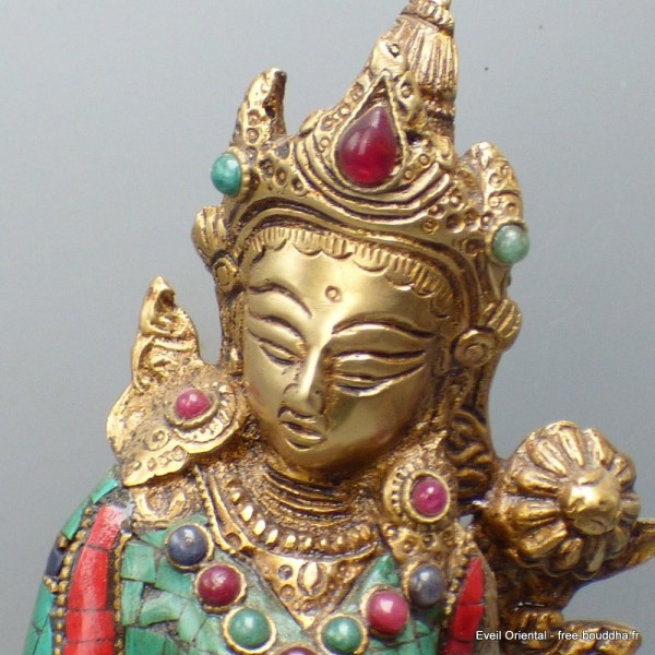 Rare statue Tara en laiton et turquoise 30 cm Statuettes Bouddhistes STATARA20