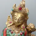 Rare statue bouddhisteTara en laiton et turquoise 30 cm - Statuettes bouddhistes tibétaines artisanales
