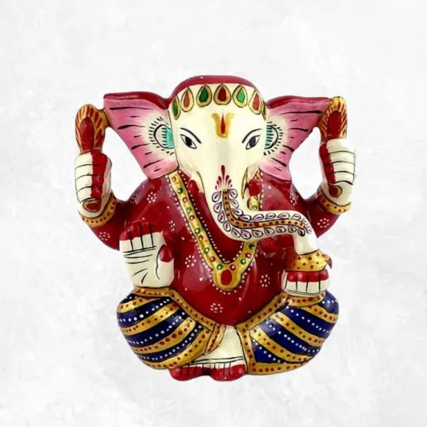 Artisanat népalais statuette Ganesh peinte à la main - Statuettes bouddhistes tibétaines artisanales
