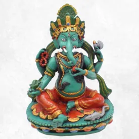 Statuette tibetaine Ganesh peinte à la main 21 cm - Statuettes bouddhistes tibétaines artisanales