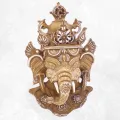 Statuette tibetaine masque mural Ganesh patine naturelle 30 cm - Statuettes bouddhistes tibétaines artisanales