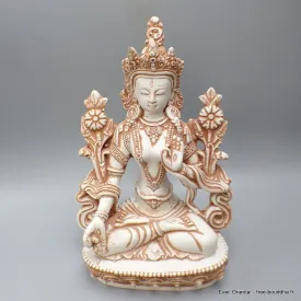 Statuette bouddhiste Tara Blanche patinée 20 cm - Artisanat Tibétain - Statuettes bouddhistes tibétaines artisanales