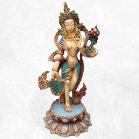 Statue Tara verte sur pied 22 cm