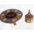 Brûleur d'encens tibétain rond orné de Mantra - Porte-encens tibétains