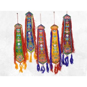 Bannière tibétaine porte-bonheur Signes auspicieux Tentures tibétaines Bouddha CHOP1