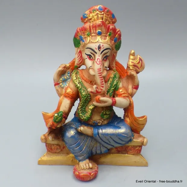 Statuette bouddhiste Dieu Ganesh assis 11 cm - Statuettes bouddhistes tibétaines artisanales