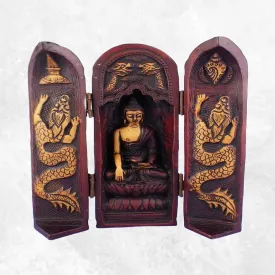 Statuette bouddhiste Autel temple bouddhiste Triptyque patine antique - Objets rituels bouddhistes