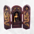 Statuette bouddhiste Autel temple bouddhiste Triptyque patine antique - Objets rituels bouddhistes