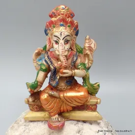 Statuette Ganesh assis pantalon orange 11 cm - Statuettes bouddhistes tibétaines artisanales