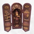 Statuette bouddhiste Autel temple triptyque Ganesh patine antique - Statuettes bouddhistes tibétaines artisanales