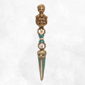 Phurba tibétain et dorjé laiton turquoise - Objets rituels bouddhistes