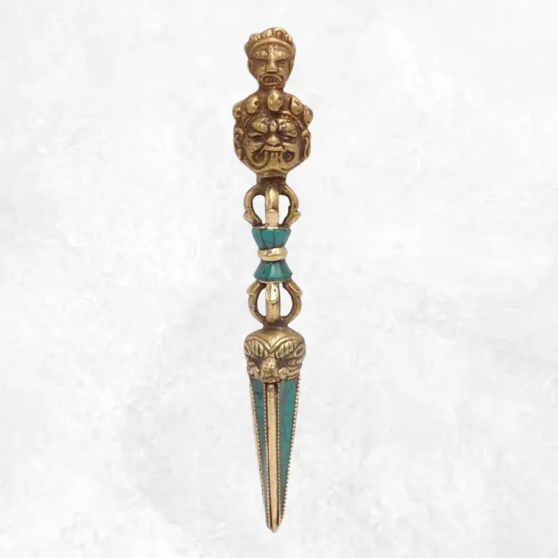 Phurba tibétain et dorjé laiton turquoise - Objets rituels bouddhistes