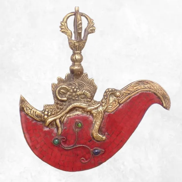 Kartika tibétain (drigug) laiton serti de corail - Kartika Tibétain Bouddhiste