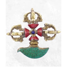 Double Dorjé tibétain et kartika en laiton et turquoise Cloches et dorjé tibétains DD3