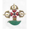 Double Dorjé tibétain et kartika en laiton et turquoise - Dordjé, double dorjé (sans cloche)