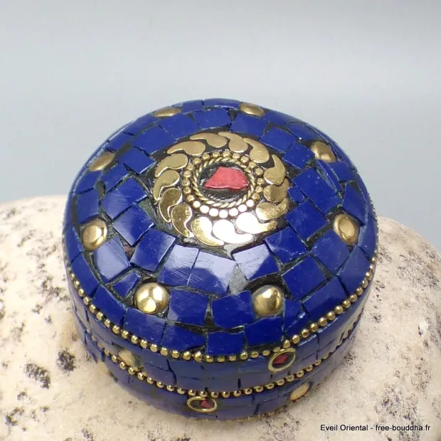 Boîte pour bijoux népalaise pierres bleues - Boîte à Bijoux tibétaine