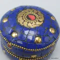 Boîte pour bijoux népalaise pierres bleues - Boîte à Bijoux tibétaine