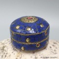 Boîte pour bijoux népalaise pierres bleues 