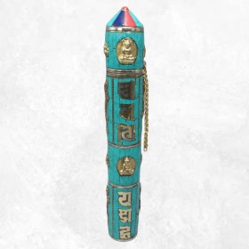 Porte encens tibétain cylindrique pierres turquoise