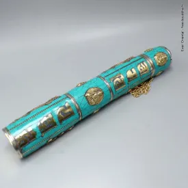 Porte encens tibétain cylindrique pierres turquoise - Porte-encens tibétains