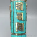Porte-encens tibétain cylindrique pierres turquoise - Porte-encens tibétains
