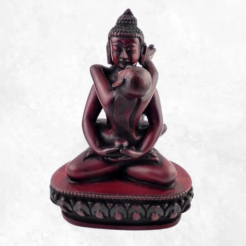 Statuette bouddhiste Shakti (Samantabhadra) 13 cm patine rouge - Statuettes bouddhistes tibétaines artisanales