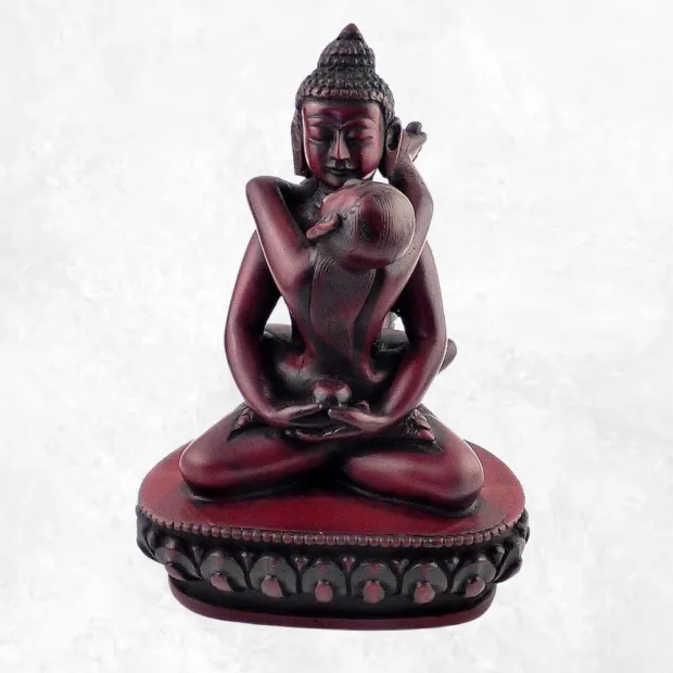 Statuette bouddhiste Shakti (Samantabhadra) 13 cm patine rouge - Statuettes bouddhistes tibétaines artisanales