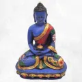 Statuette bouddhiste Bouddha de Médecine avec lotus 14 cm - Statuettes bouddhistes tibétaines artisanales
