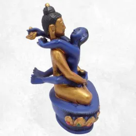 Statuette bouddhiste tibétaine Bouddha Shakti bleu et or 13 cm - Statuettes bouddhistes tibétaines artisanales