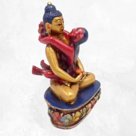 Statuette bouddhiste tibetaine Bouddha Shakti rouge et or 13 cm - Statuettes bouddhistes tibétaines artisanales