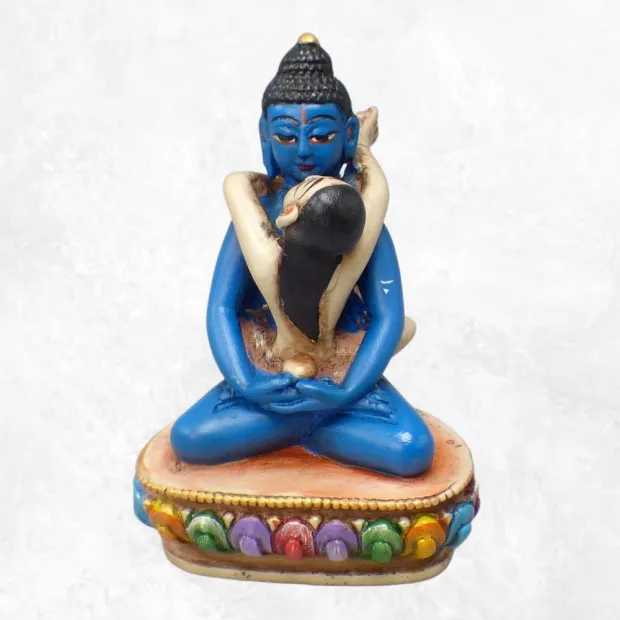 Statuette bouddhiste Bouddha Shakti 12 cm peinte à main - Statuettes bouddhistes tibétaines artisanales