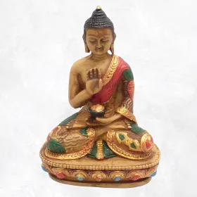 Statue tibétaine Bouddha jaune en enseignement - Statuettes bouddhistes tibétaines artisanales
