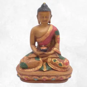 Statue tibétaine Bouddha jaune en méditation - Statuettes bouddhistes tibétaines artisanales