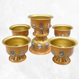 Sept bols d'offrandes bouddhistes en métal décoré - Bols d'offrandes bouddhistes