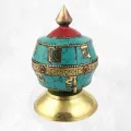 Moulin à prières tibétain de table en turquoise - Objets rituels bouddhistes