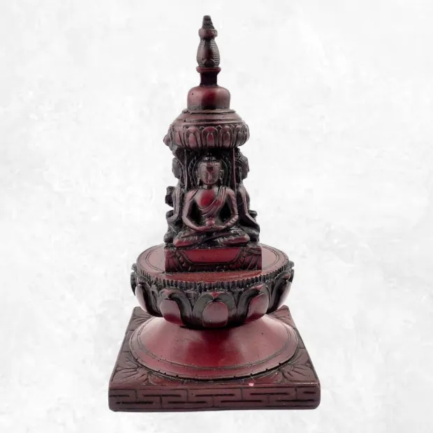 Statuette bouddhiste Stupa tibetain en résine 15 cm - Statuettes bouddhistes tibétaines artisanales