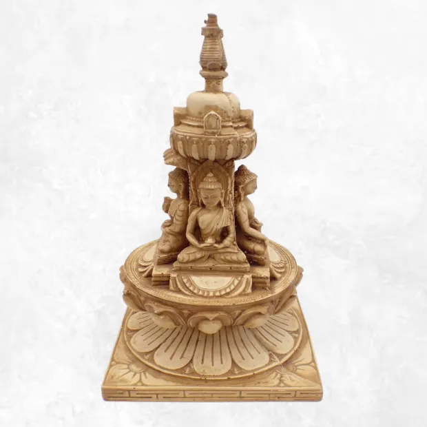 Statuette bouddhiste Stupa tibétain 4 Buddhas 23 cm - Statuettes bouddhistes tibétaines artisanales