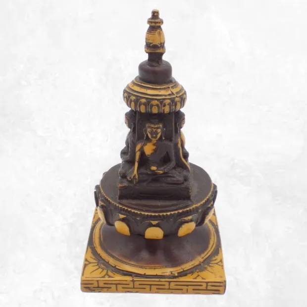 Statuette bouddhiste Stupa tibétain de temple en résine patine antique - Statuettes bouddhistes tibétaines artisanales