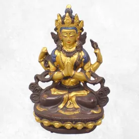 Statuette bouddhiste Chenrezi marron et or 15 cm - Statuettes bouddhistes tibétaines artisanales