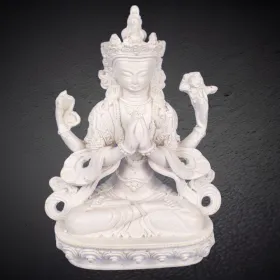 Statuette bouddhiste Chenrezi résine blanche 20 cm - Statuettes bouddhistes tibétaines artisanales