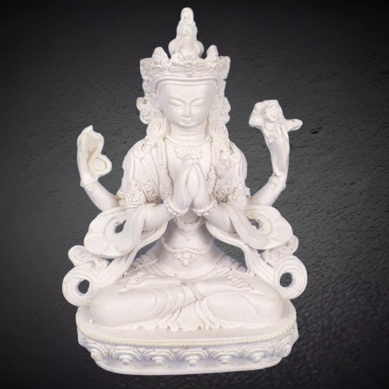 Statuette bouddhiste Chenrezi résine blanche 20 cm - Statuettes bouddhistes tibétaines artisanales